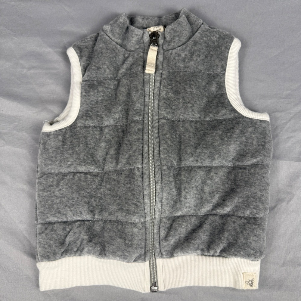 Burts Bees Baby Puffer Vest Boys 12M Gray Organic Cotton Quilted Outerwear